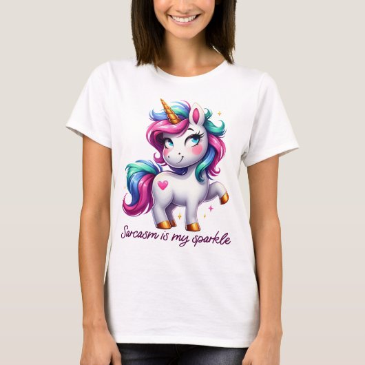 皮肉が私のスパークル かわいいユニコーン Tシャツ (正面)