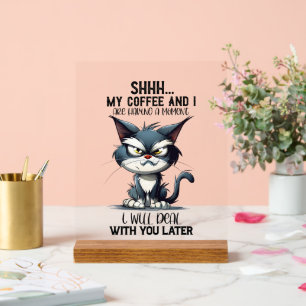 皮肉なおもしろいコーヒーキャットワードアート アクリルサイン