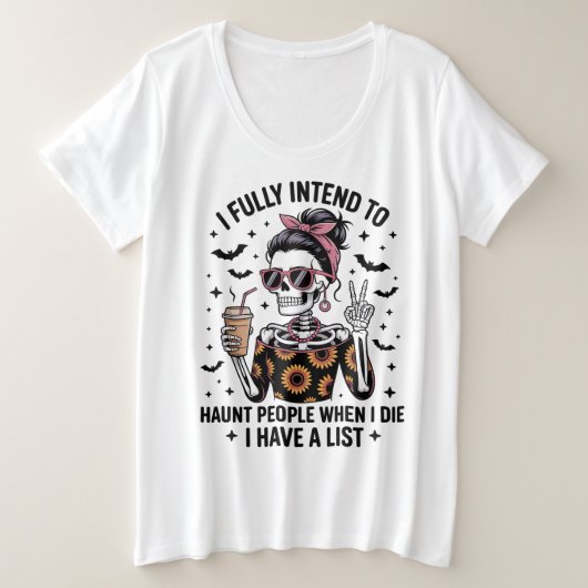 皮肉なおもしろいコーヒースケルトンハロウィーンユーモア プラスサイズTシャツ (デザイン正面)