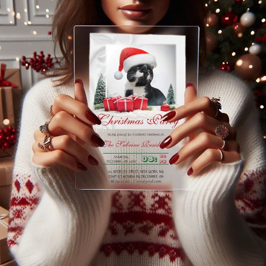皮肉なおもしろい猫サンタスハットクリスマスパーティー アクリル招待状