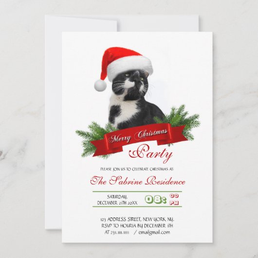 皮肉なおもしろい猫サンタスハットクリスマスパーティー 招待状 (正面)