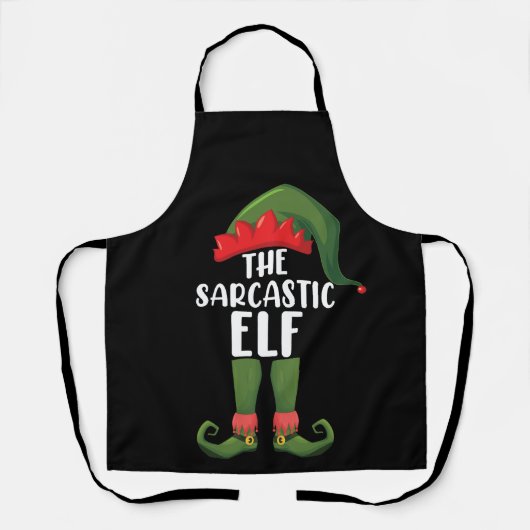 皮肉なエルフの家族おそろいクリスマス エプロン (正面)