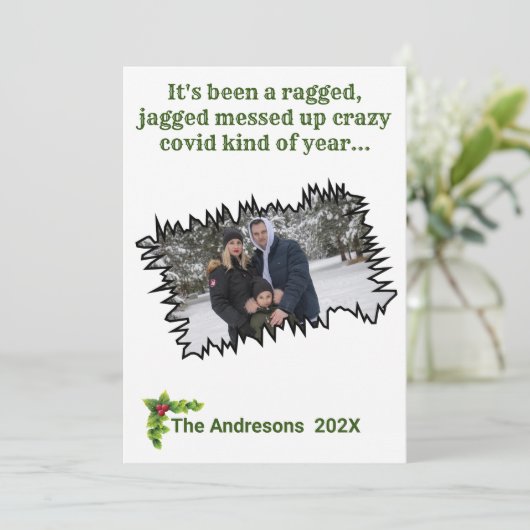 皮肉なクリスマスのギザギザCovidの写真おもしろい シーズンカード (スタンド正面)