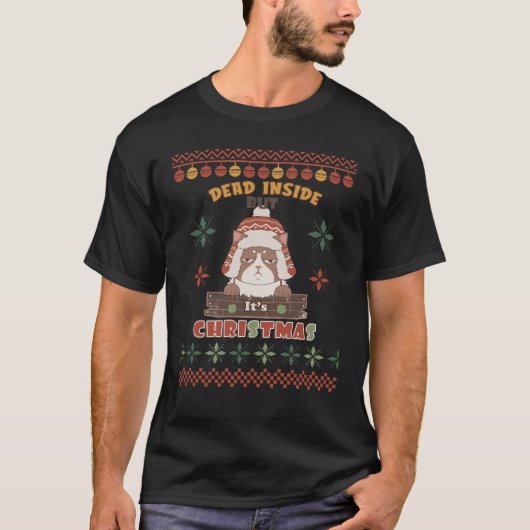 皮肉なクリスマスドッグ – 醜いセーターインスパイア Tシャツ (正面)