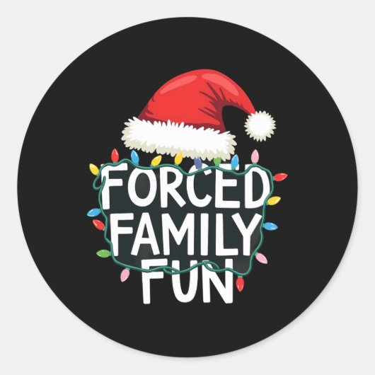 皮肉なクリスマスライトサンタクロース帽子を強制 ラウンドシール (正面)