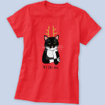 皮肉なクリスマス猫 Tシャツ<br><div class="desc">皮肉でイライラし、熱狂的でない白黒のタキシード猫とクリスマス〔雄ジカの〕枝角。ホホホホホホホとそれ全部。に文字を変更または削除カスタマイズする。</div>