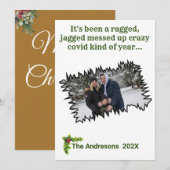 皮肉なクリスマス ギザギザのCOVID写真 楽しい シーズンカード (正面/裏面)
