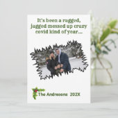 皮肉なクリスマス ギザギザのCOVID写真 楽しい シーズンカード (スタンド正面)