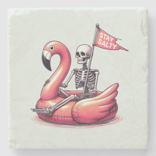 皮肉なスケルトンon Flamingo - Stay Salty ストーンコースター (正面)