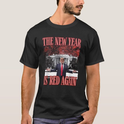 皮肉なトランプ新年は再び赤い花火 Tシャツ (正面)