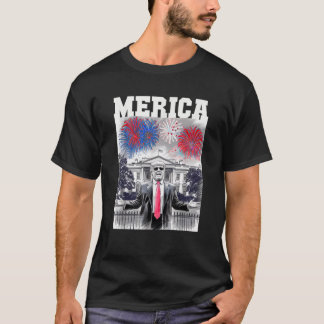 皮肉なトランプ7月4日MERICA FIREWORKS Patri Tシャツ