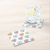 皮肉なバレンタインのキャンディハートパターン スクエアペーパーコースター (インサイチュ)