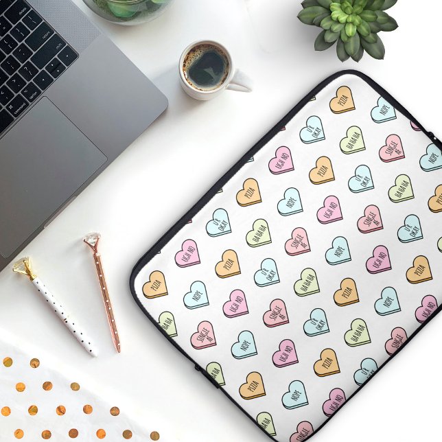 皮肉なバレンタインのキャンディハートパターン ラップトップスリーブ (Sarcastic Valentine’s Candy Heart Pattern Laptop Sleeve)
