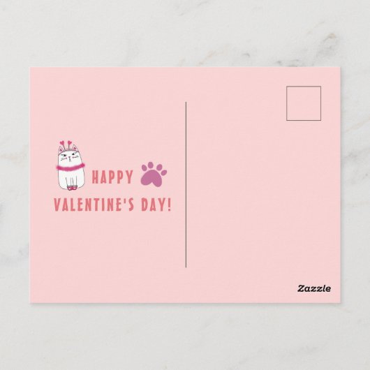 皮肉なバレンタインデーの漫画キャットカップル ポストカード (裏面)