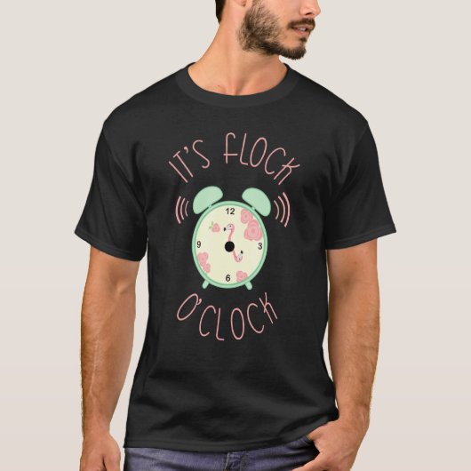 皮肉なピンクのフラミンゴその群れの時計の衣装 Tシャツ (正面)
