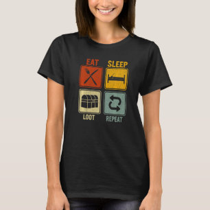皮肉なレトロ男性へ女性食べは睡眠Loot Repea Tシャツ