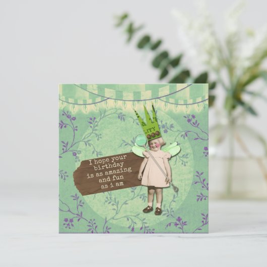 皮肉な変更されたアートヴィンテージガール誕生日カード カード (スタンド正面)