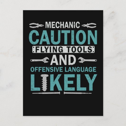 皮肉な整備士おもしろい・ガレージ・ワークショップ夫 ポストカード (正面)