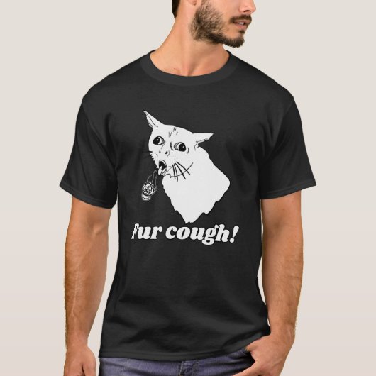 皮肉な毛皮の咳ネコのユーモアを吐く Tシャツ (正面)
