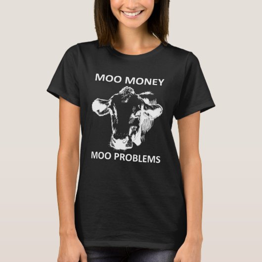 皮肉な牛 お金の牛 問題だらけの牛 Tシャツ (正面)