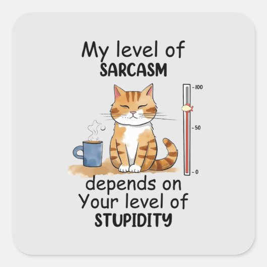 皮肉な猫 – Orange おもしろい Art スクエアシール (正面)