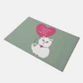 皮肉な白い猫おもしろいがセージ遠くにグリーン ドアマット (アングル)