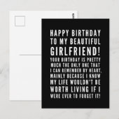 皮肉な誕生日メッセージ(彼女への) ポストカード (正面/裏面)