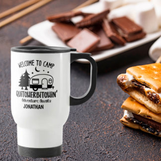 皮肉パーソナライズされたおもしろい的なキャンプ トラベルマグ