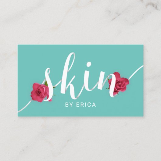 皮膚サロンフローラタイポグラフィエステティシャンティール（緑がかった色） 名刺 (正面)