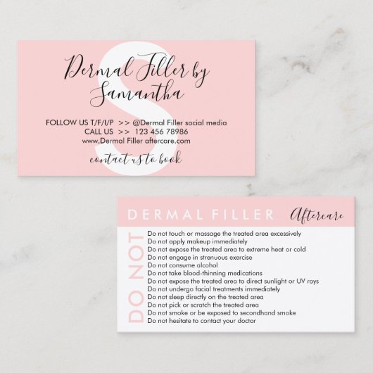 皮膚フィラーがアドバイスアフターケアを避ける 名刺 (正面/裏面)
