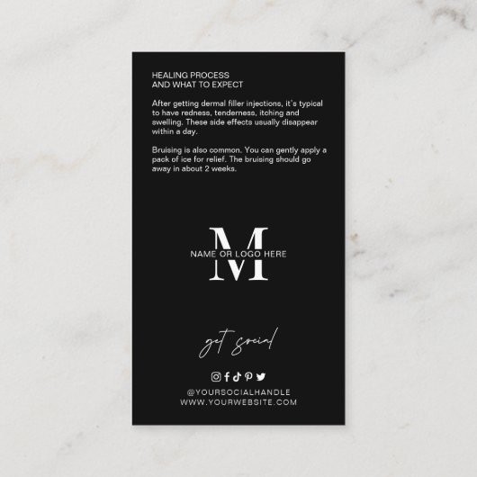 皮膚フィラーのアフターケアガイドミニマル美しい 名刺 (裏面)