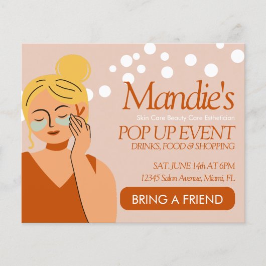 皮膚気にエステティシャン事業サロンポップ・アートのアップイベント チラシ (正面)