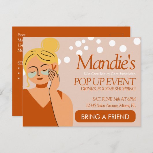 皮膚気にエステティシャン事業サロンポップ・アートのアップイベント ポストカード (正面/裏面)