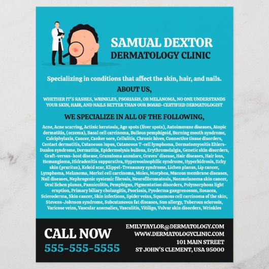 皮膚疾患、皮膚科医、皮膚科クリニック チラシ (正面)