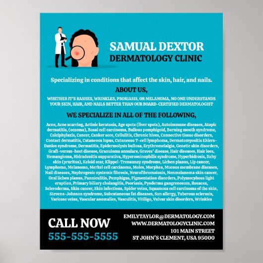 皮膚疾患、皮膚科医、皮膚科クリニック ポスター (正面)