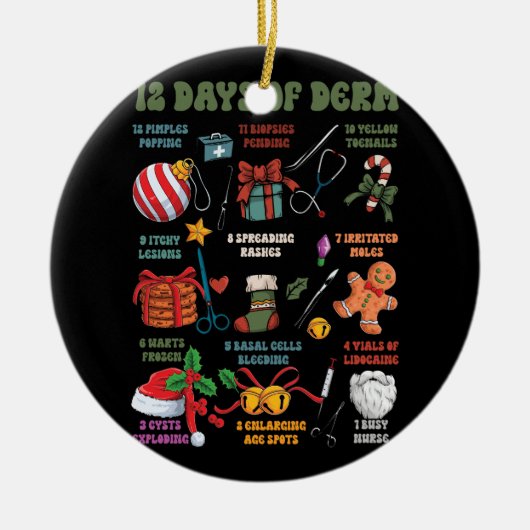 皮膚科ナースメリークリスマス12日のDerm セラミックオーナメント (正面)