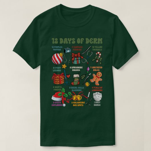 皮膚科ナースメリークリスマス12日のDerm Tシャツ (デザイン正面)