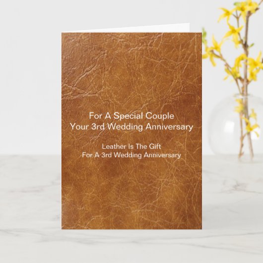 皮革柄結婚3周年記念 カード (黄色い花)