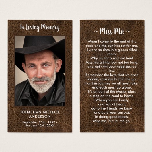 皮革葬式悔やみや弔慰記念祈りの言葉カード (正面&裏面)