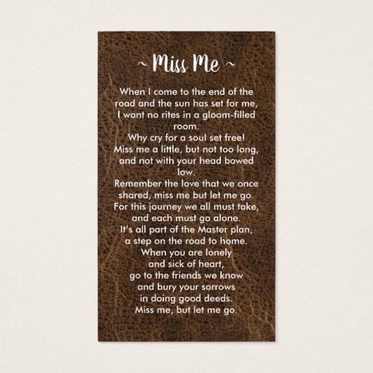 皮革葬式悔やみや弔慰記念祈りの言葉カード (裏面)