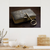 皮革製綴じ日記の掛け金と鍵 ポスター (キッチン)