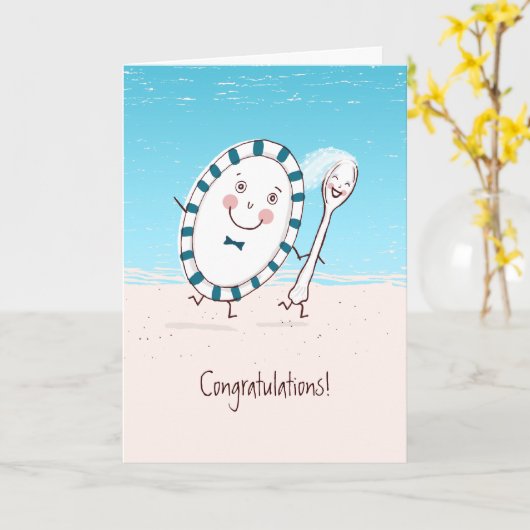 皿とスプーン結婚のおめでとう カード (黄色い花)