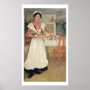 皿の朝食、1904年を運んでいるマルチナ ポスター
