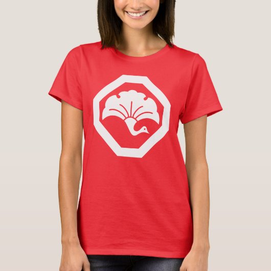 盆に鶴の形をした銀杏の葉 Tシャツ (正面)