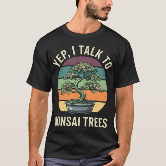 盆栽と話す人 盆栽愛好家のためのユーモアTシャツ Tシャツ (正面)