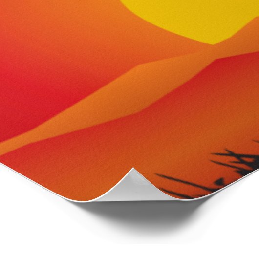 盆栽の下のブリリアント赤い夕日 ポスター (角)