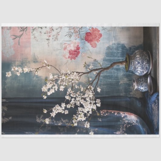 盆栽の和風花の静物画 薄葉紙 (正面)