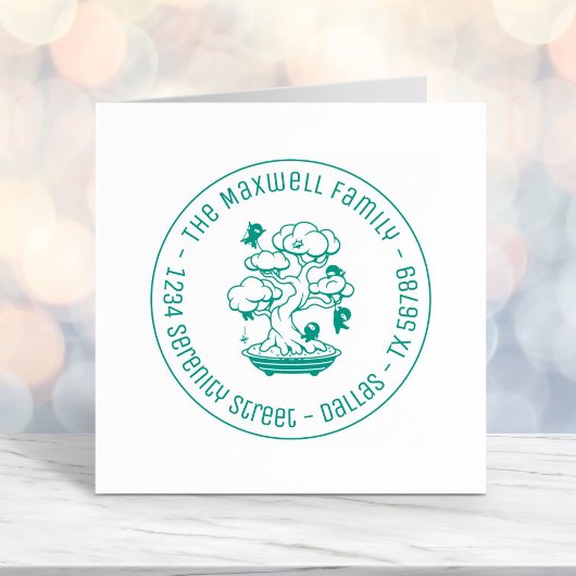 盆栽の小さな忍者家族の住所ラウンド セルフインキングスタンプ