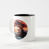 盆栽の日没の海 ツートーンマグカップ (正面左)