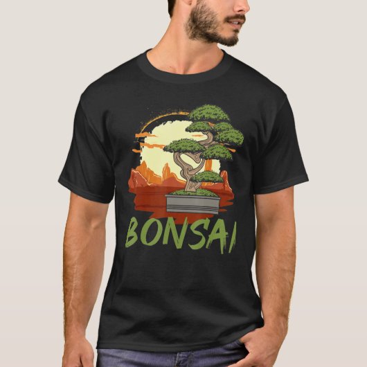 盆栽の木日本ののヴィンテージ国旗Zen Bonsai Men Tシャツ (正面)